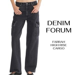 DENIM FORUM Farrah Hi-Rise Cargo | Wide Leg | 31/30 | Black
